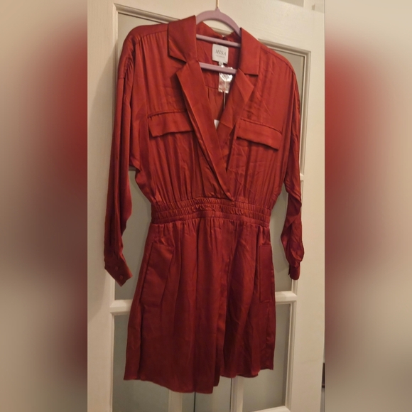 Misa Los Angeles Danielle Terracotta Sexy Long Sleeve Mini Dress With Pockets - Picture 7 of 12